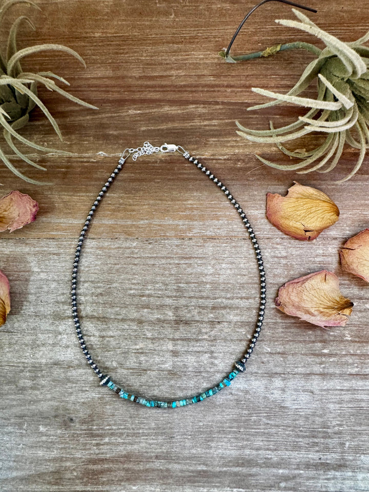 Blue-Green Turquoise Heishi Choker – 14"