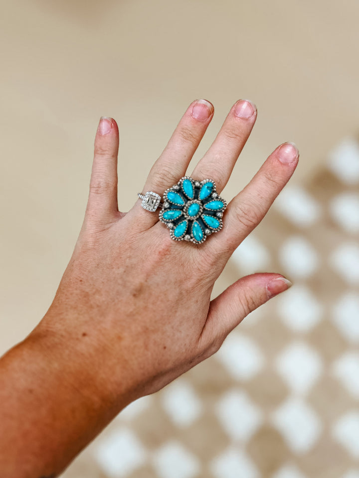 HaDa: Kingman Turquoise Flower Cluster Ring