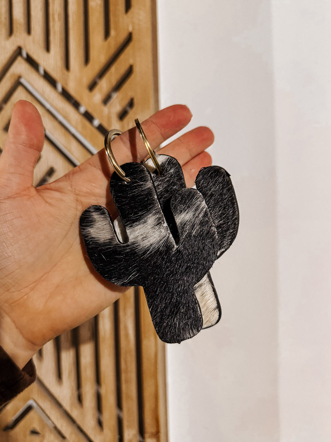 Cactus Cowhide Keychain: Black