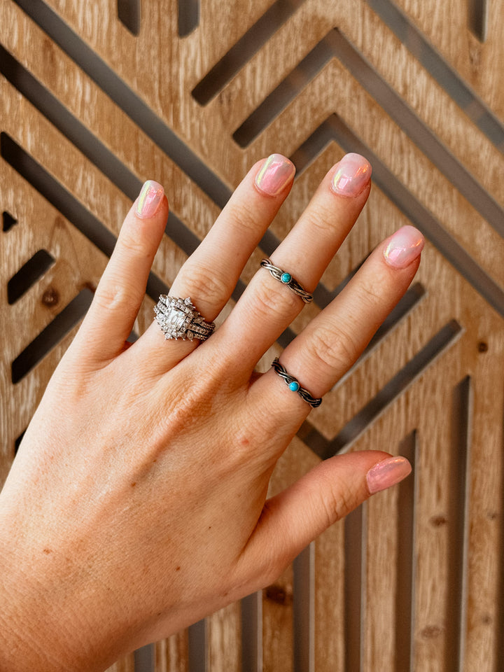 Silver Rope & Turquoise Ring