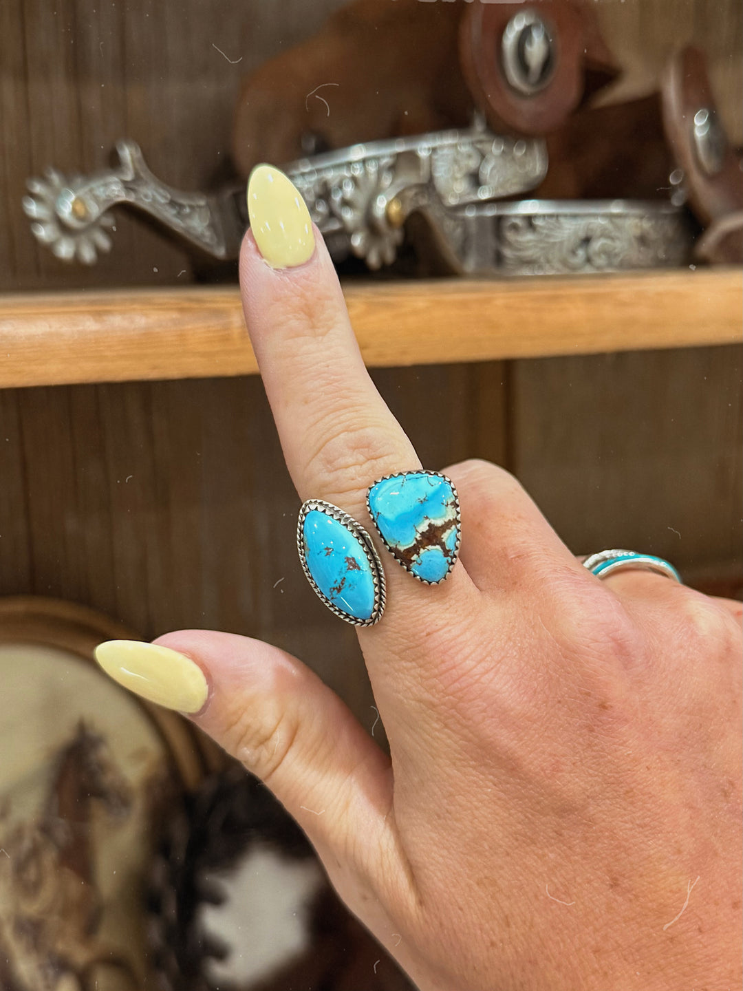 Big Nugget Golden Hills Turquoise Ring - Adjustable