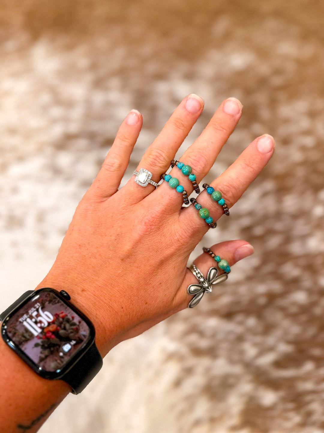 Trio Copper Pearl & Turquoise Stretch Ring