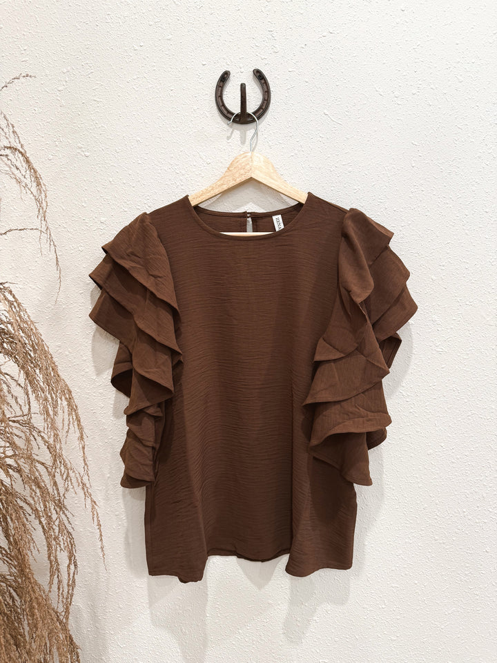 Sabrina Ruffle Blouse: Espresso