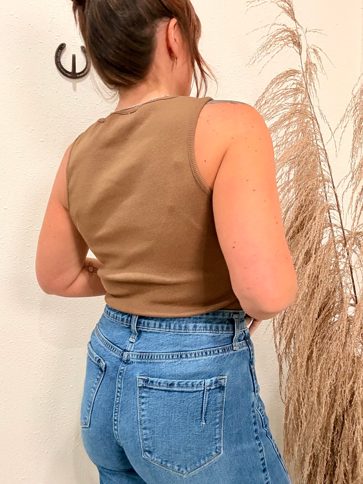 Stud Ribbed Tank: Brown