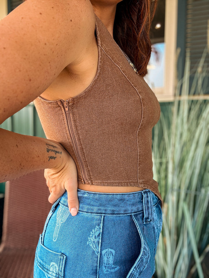 Trailblazer Asymmetrical Denim Top