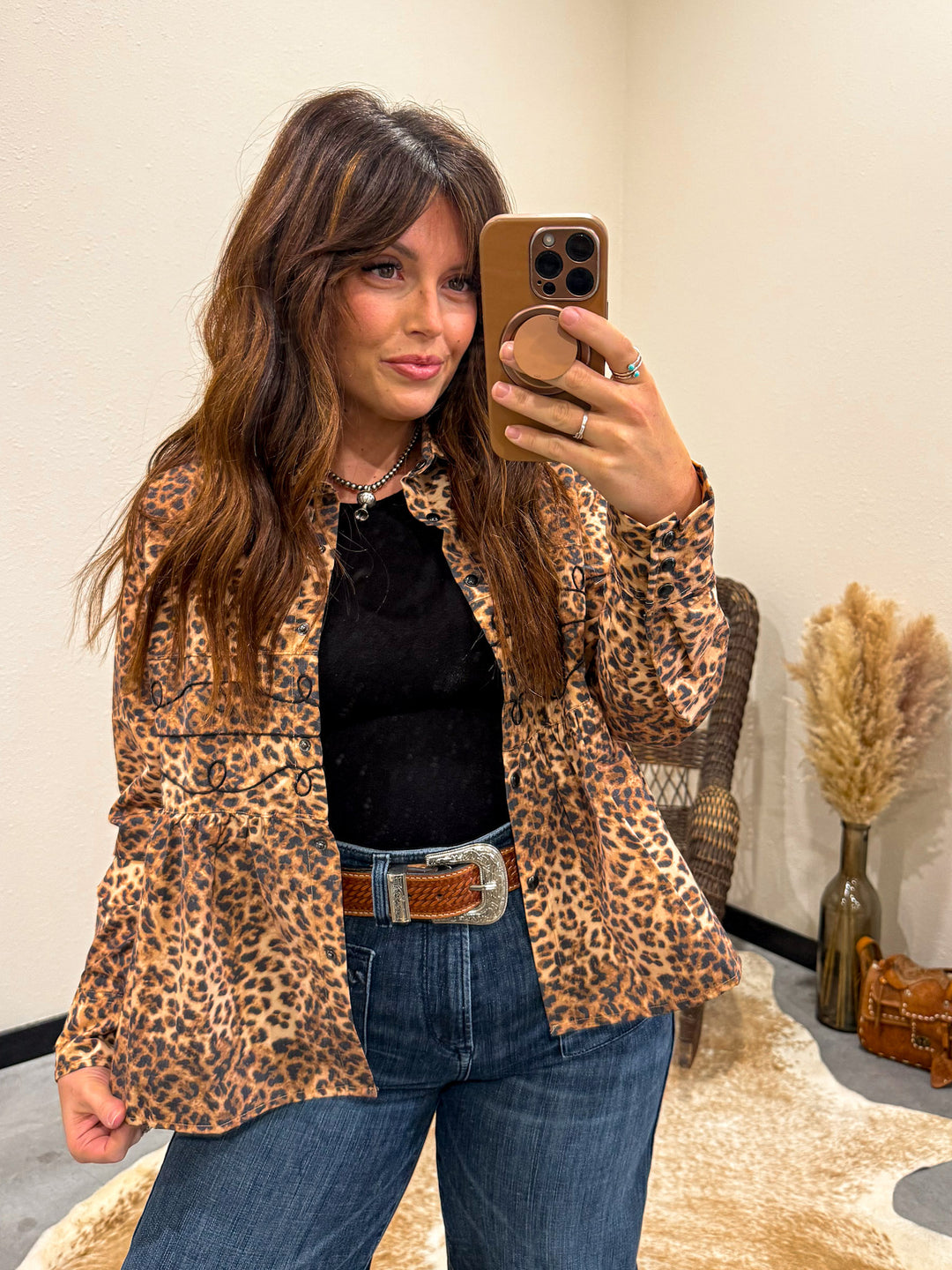Loopty Leopard Snap Up Top