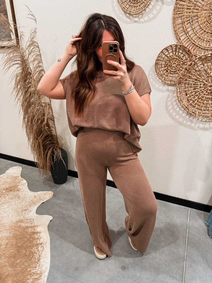 Carlee Ribbed Set: Brown