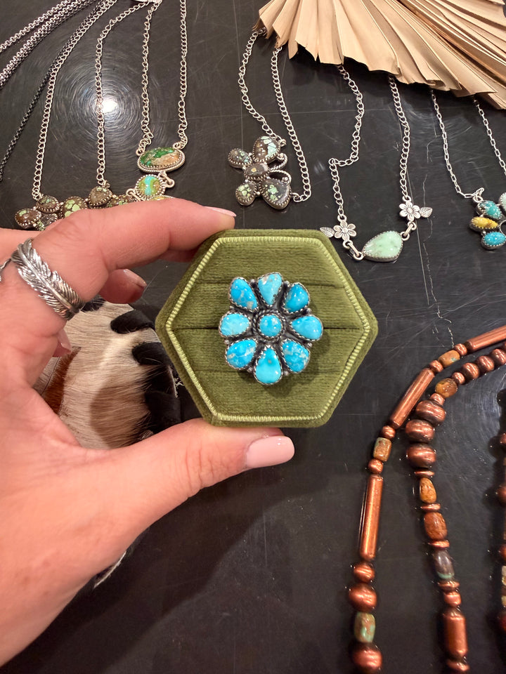 Blue Turquoise Adjustable Cluster Ring
