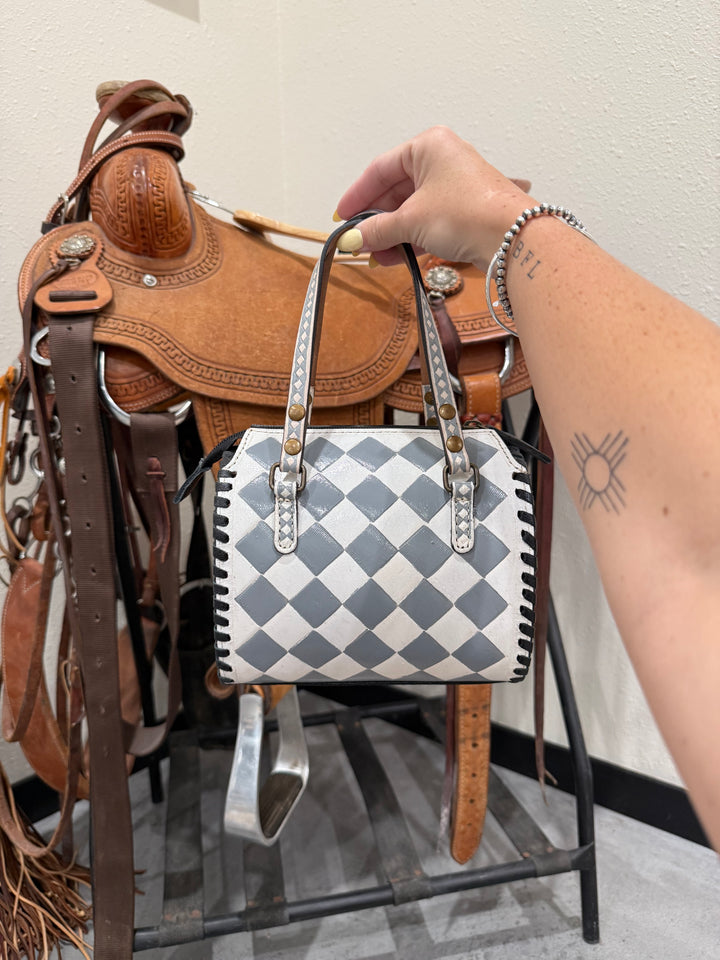 Grey Check Mini Speedy Purse