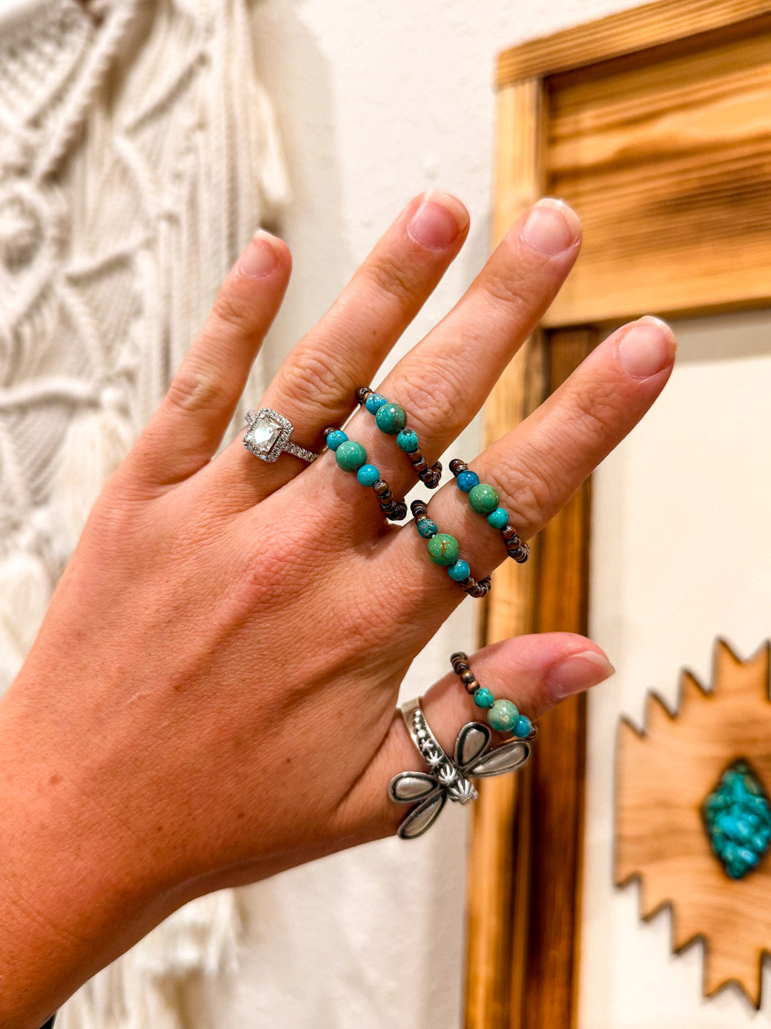 Trio Copper Pearl & Turquoise Stretch Ring