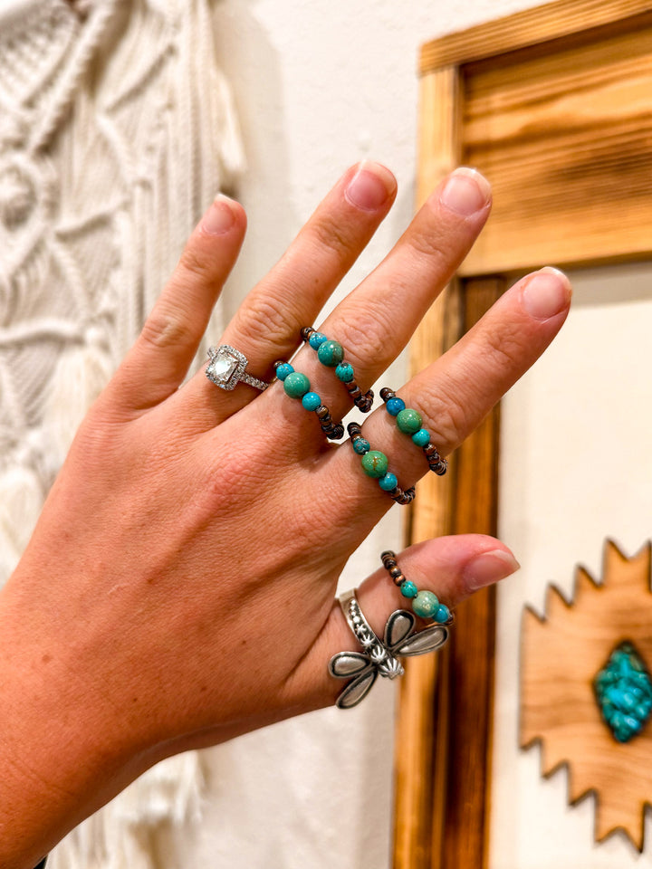 Trio Copper Pearl & Turquoise Stretch Ring