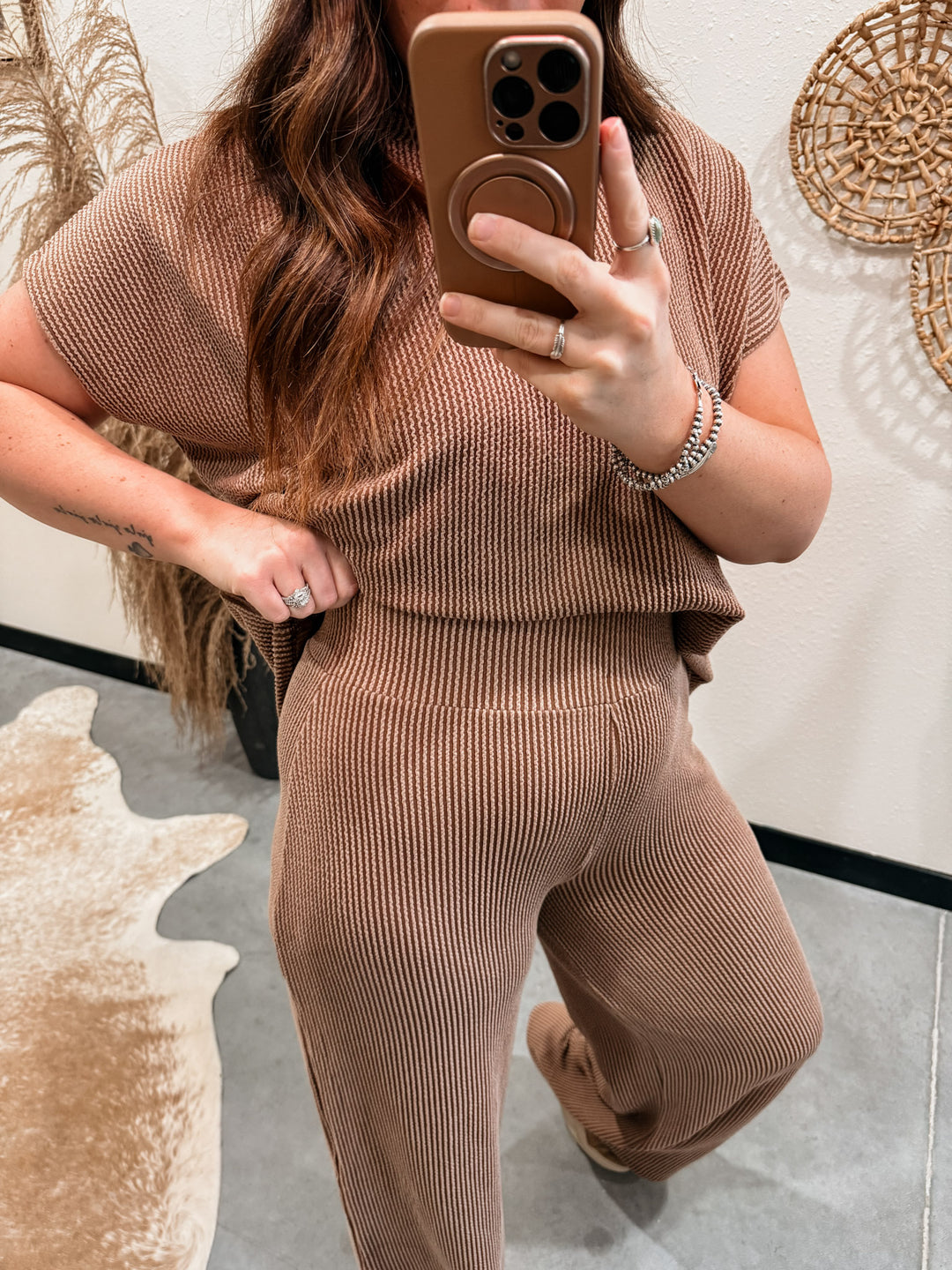 Carlee Ribbed Set: Brown