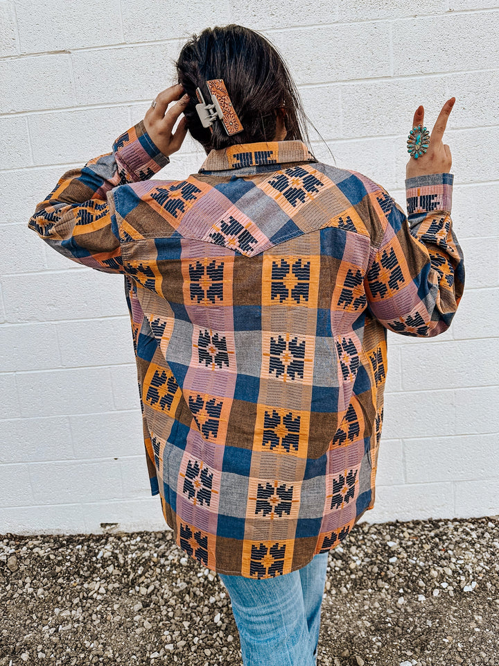 Wrangler: Retro Boyfriend Western Snap Shirt: Indigo Quilt