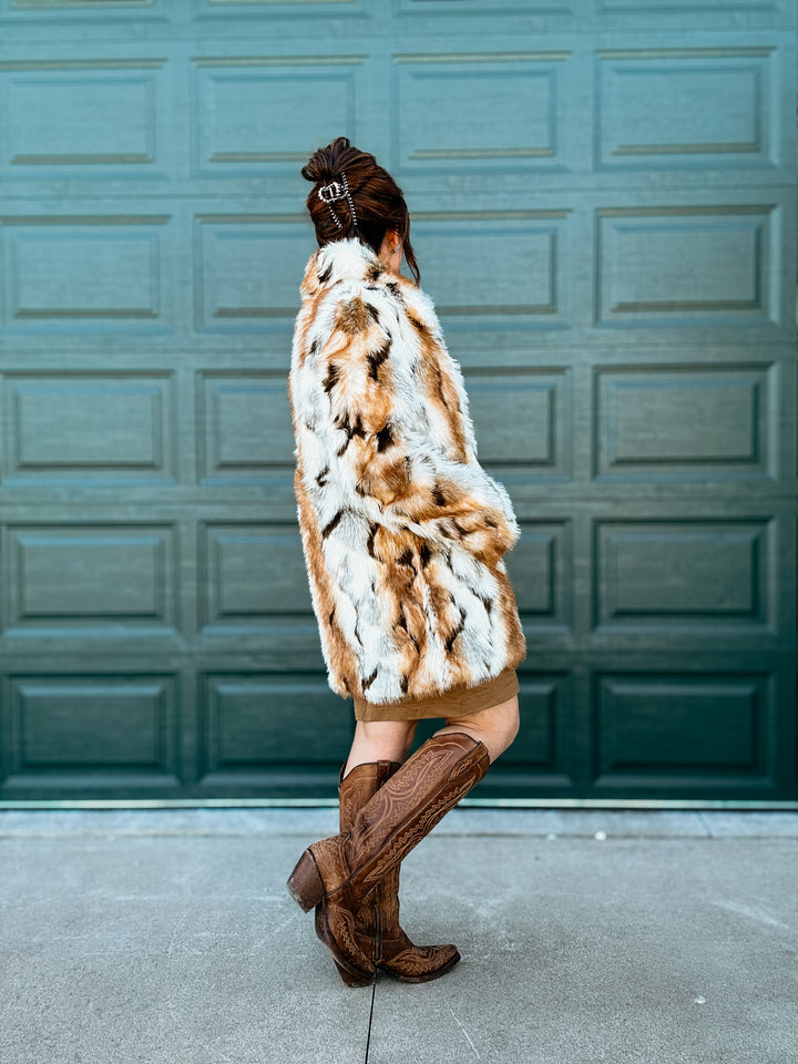 Malika Short Line Marled Faux Fur Coat