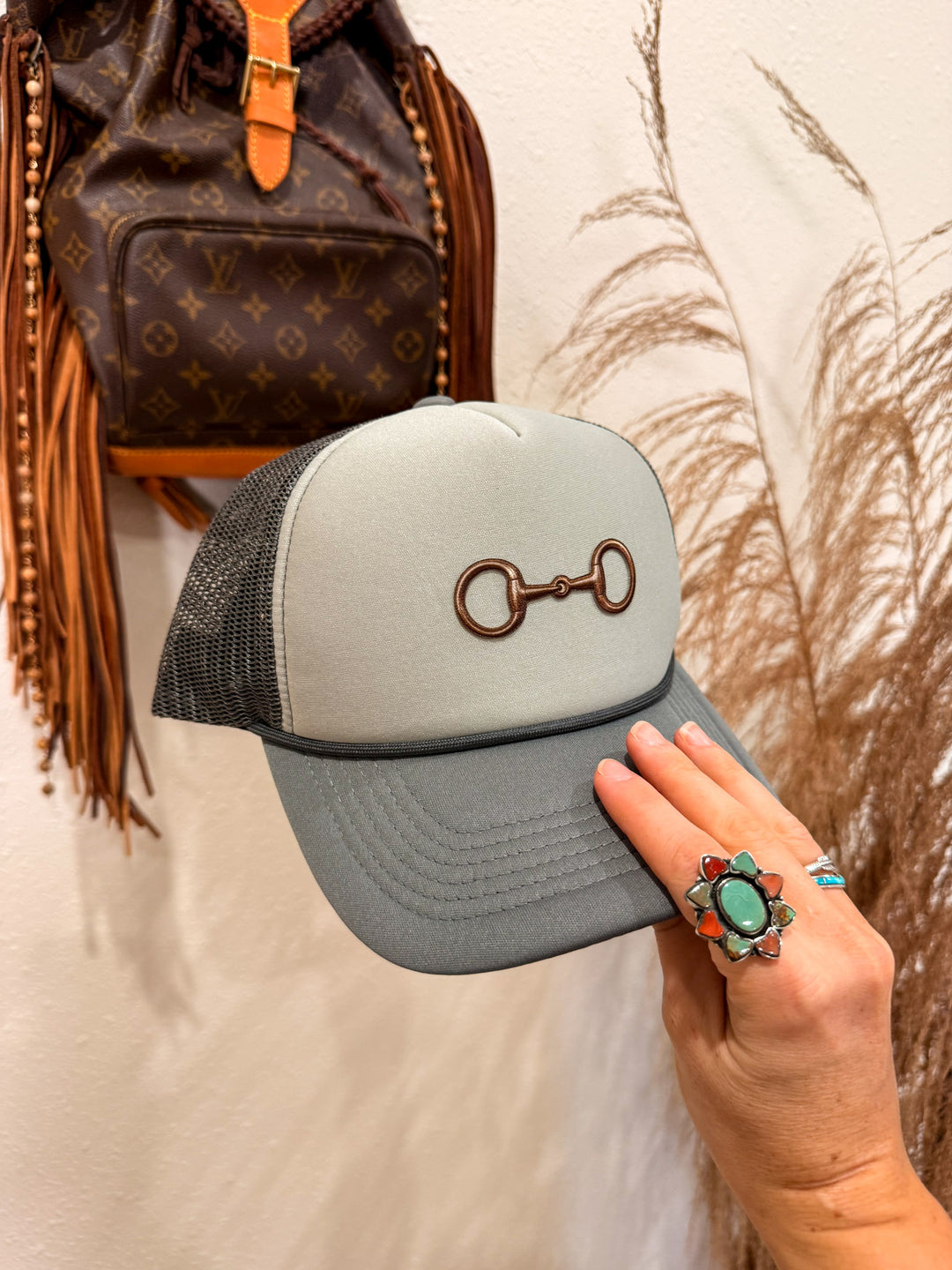 Copper Bit Trucker Hat: Grey