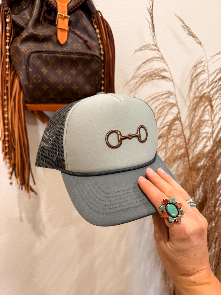 Copper Bit Trucker Hat: Grey