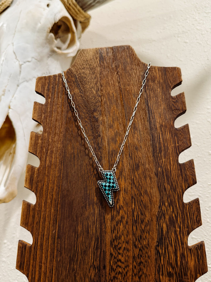 Checkered Lightning Bolt Necklace