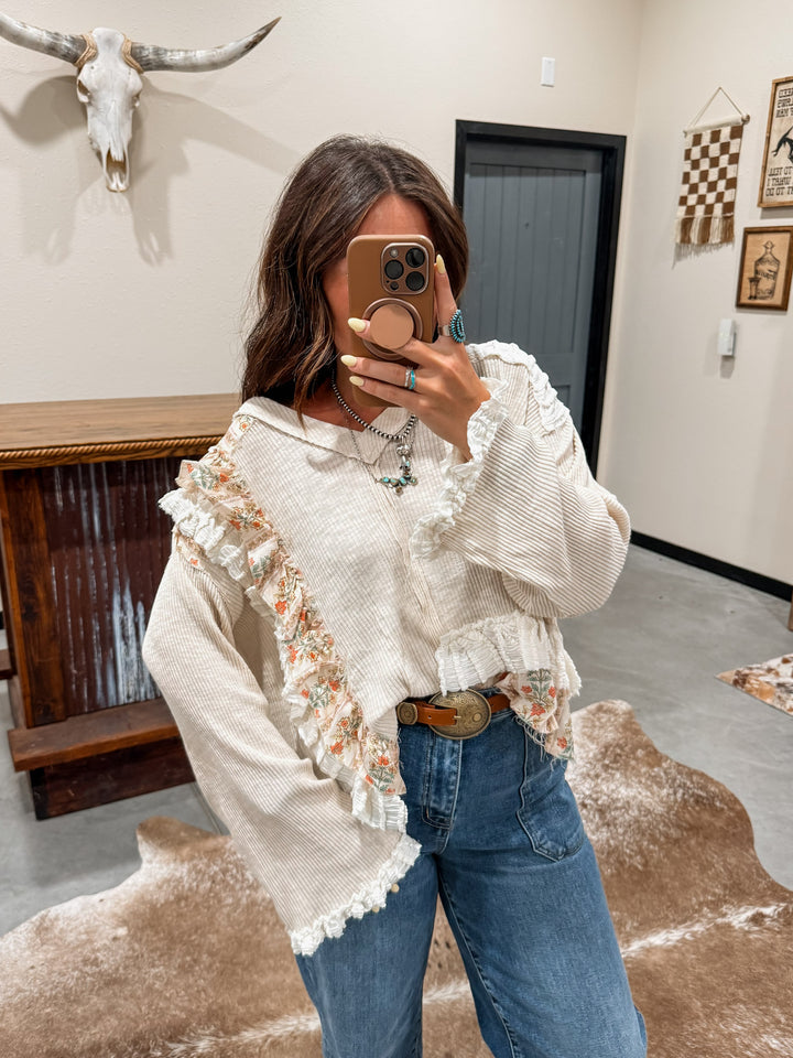 POL Floral Frill Knit Top