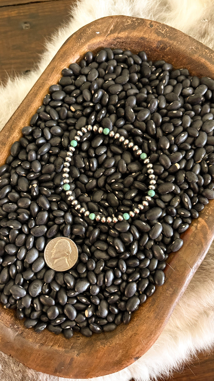 4MM GREEN TURQUOISE & PEARL STRETCH BRACELET