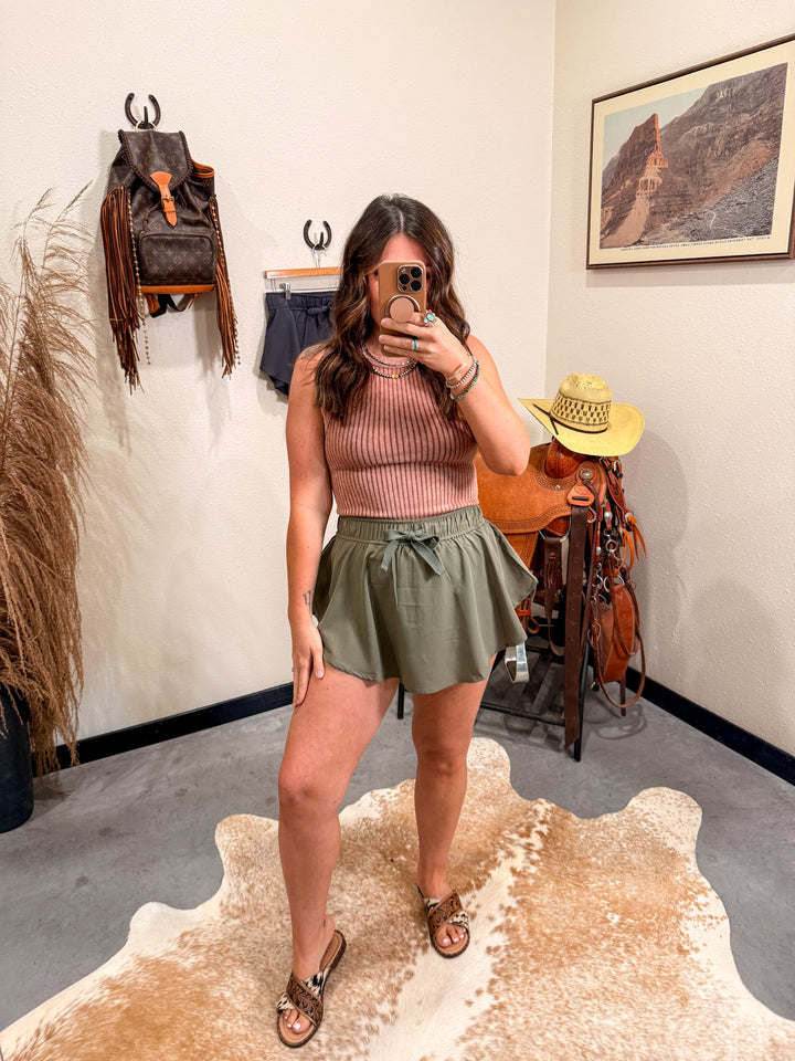 Core Pedal Skort: Dusty Olive