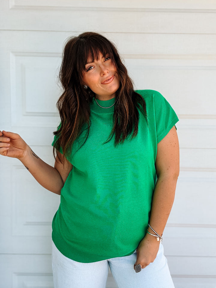 Kelly Green Mock Neck Top
