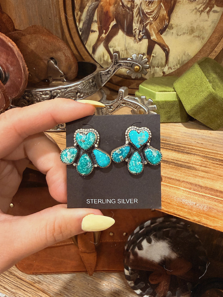 White Water Turquoise Cluster Earrings