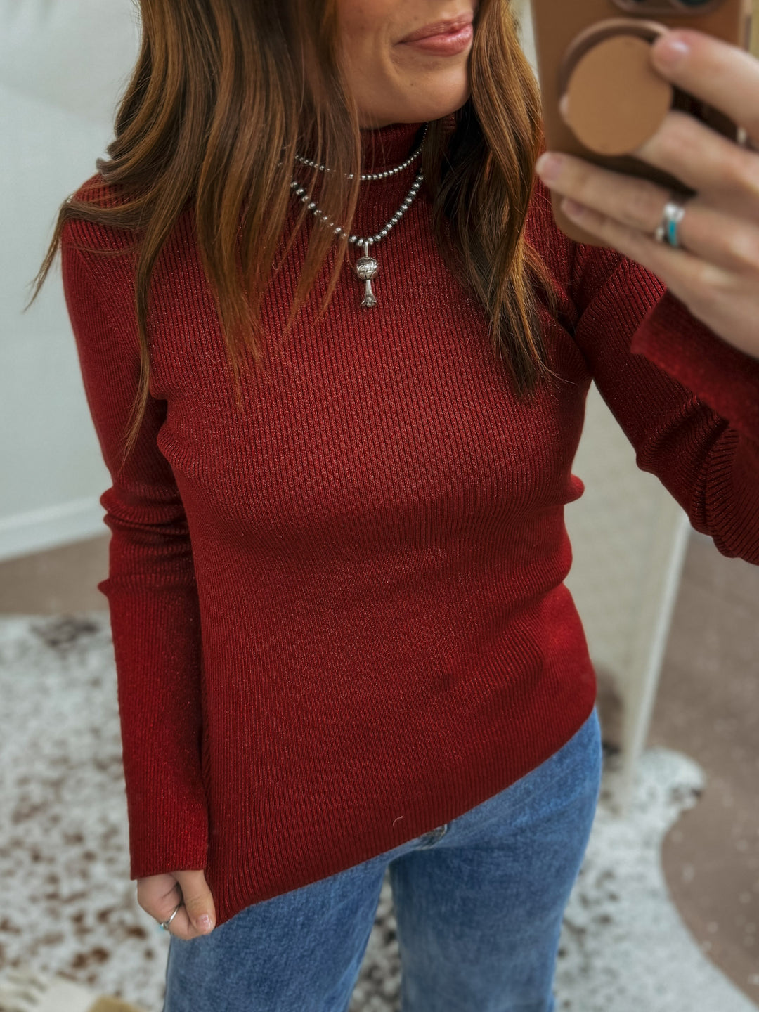 Metallic Ribbed Sweater: Burgundy