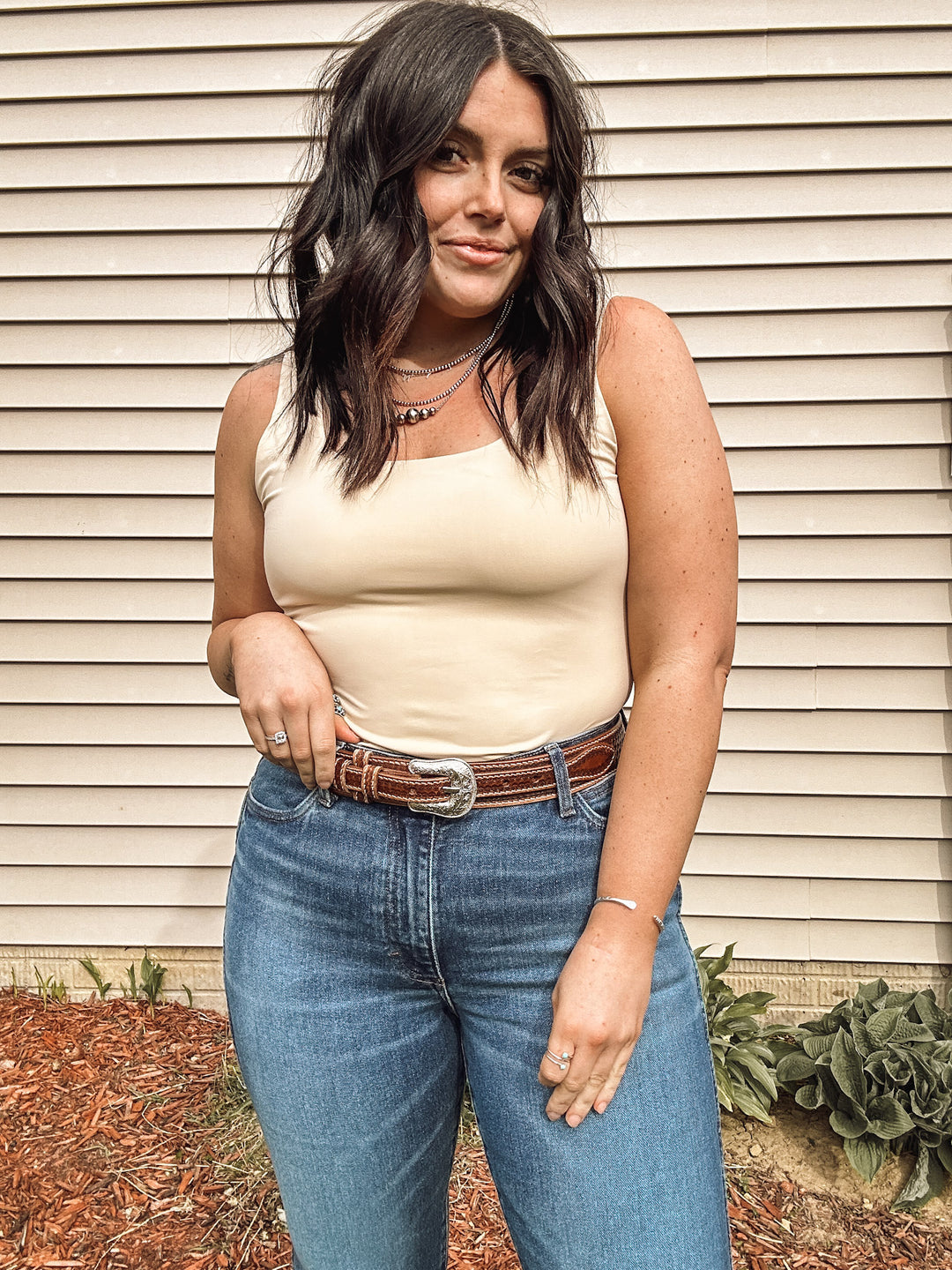 Essentials Tank Bodysuit: Cream