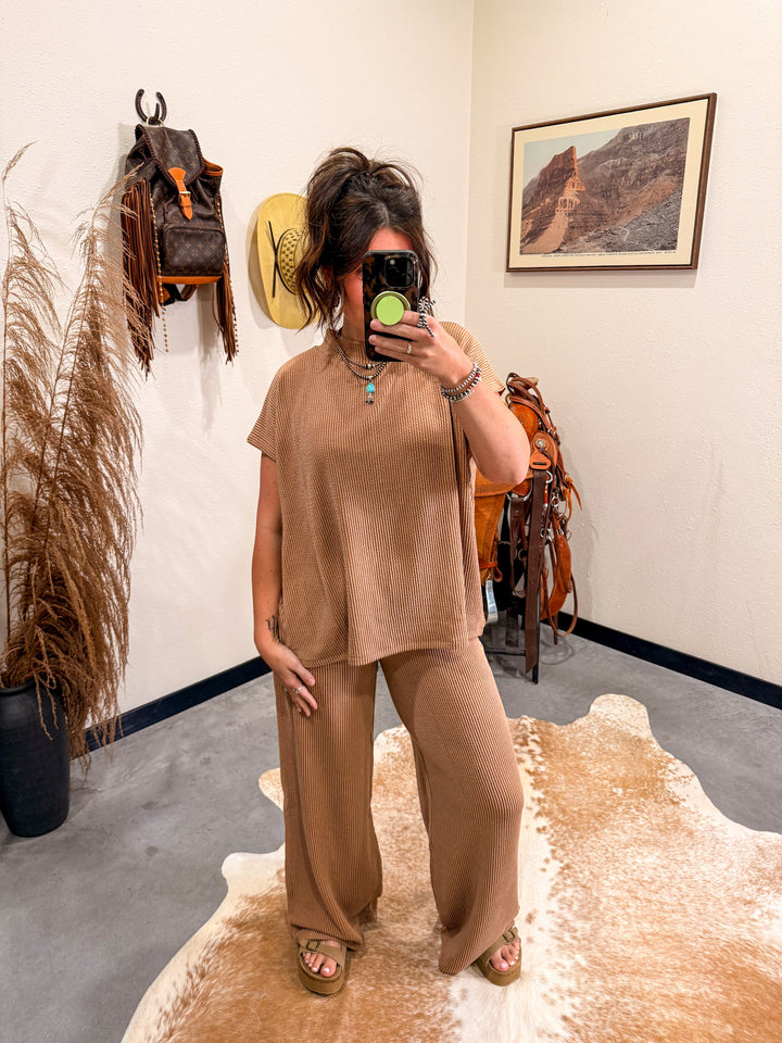 Carlee Ribbed Set: Deep Camel