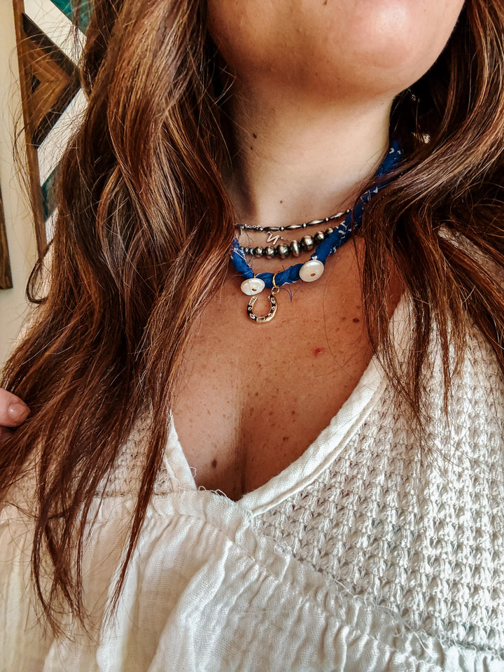 Horse Shoe Blue Bandana Necklace