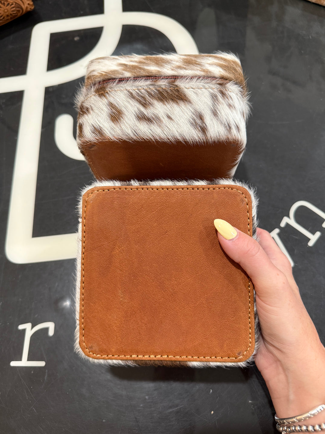 Cowhide & Tooled Leather Jewelry Box: Floral Gates