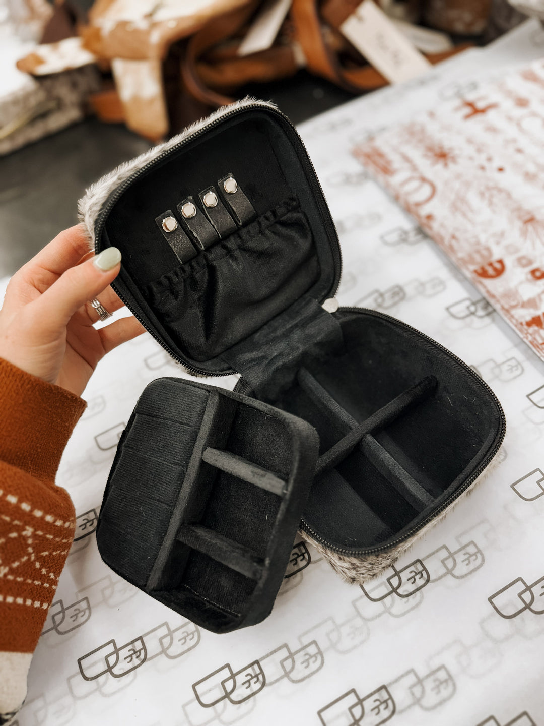 Square Cowhide Jewelry Case