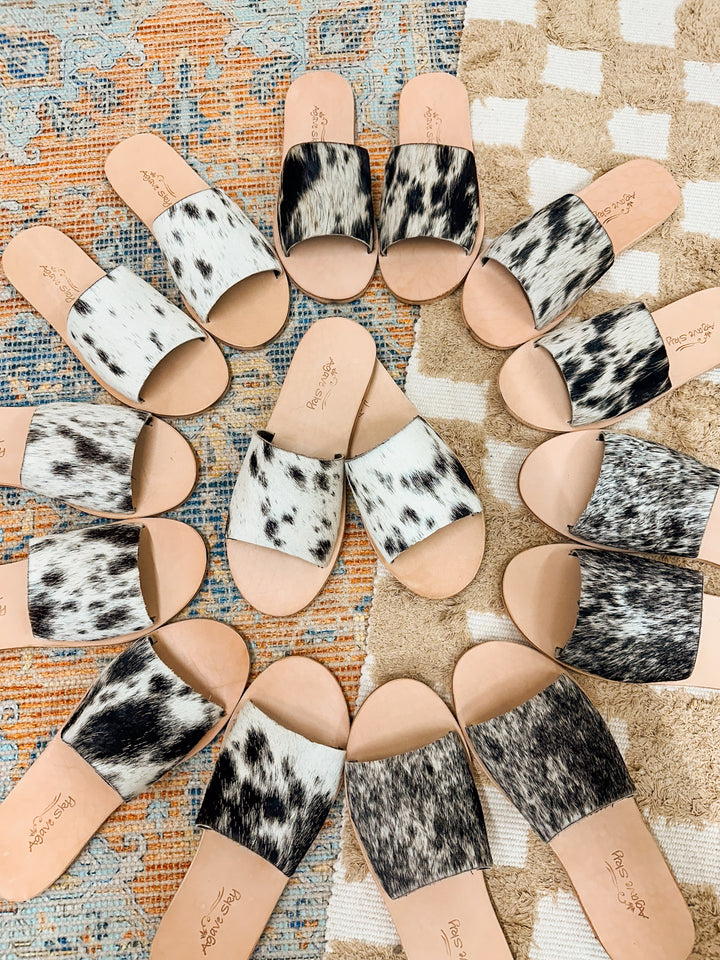 Agave Sky Cowhide Sandals: Salt & Pepper