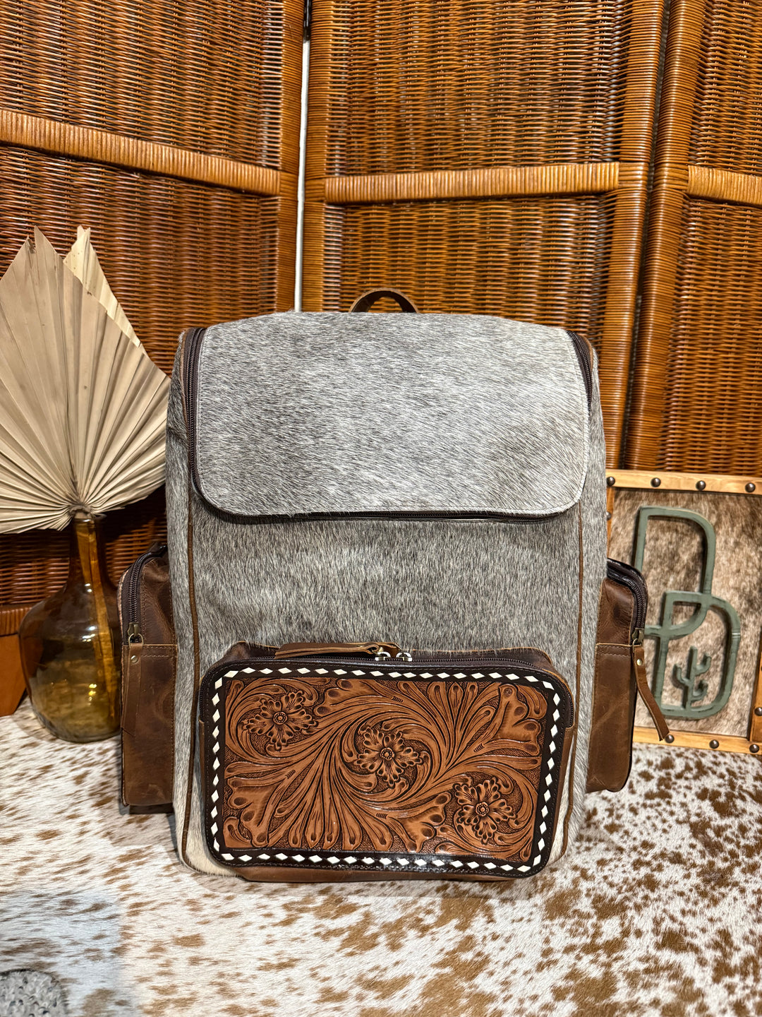 custom leather backpack western Evangeline Cowhide Backpack #59 – Desert Down