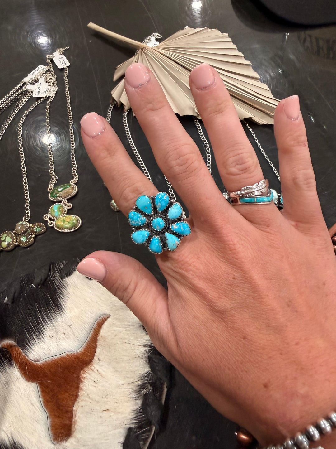 Blue Turquoise Adjustable Cluster Ring