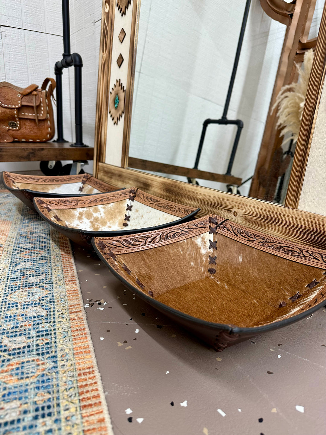 Cowhide Tooled Leather Bowl