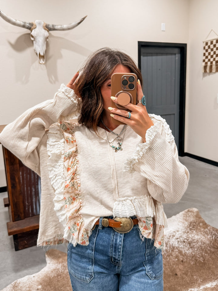 POL Floral Frill Knit Top
