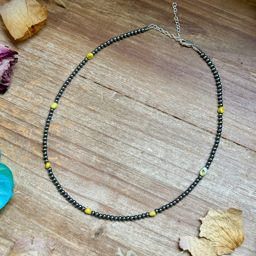15” Palomino Turquoise Necklace – Sterling Silver Pearls