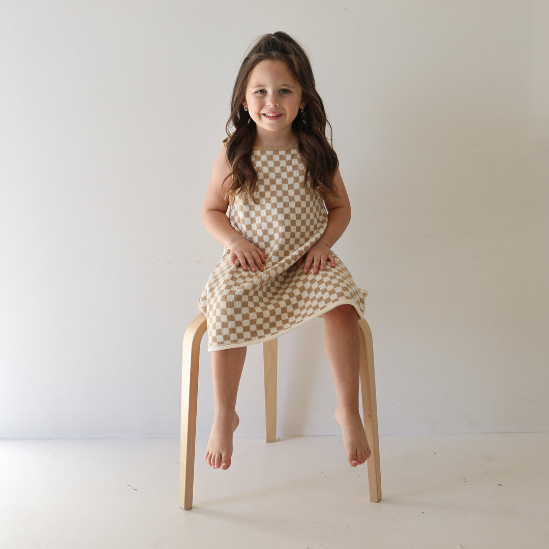 Knit Dress | Latte Check