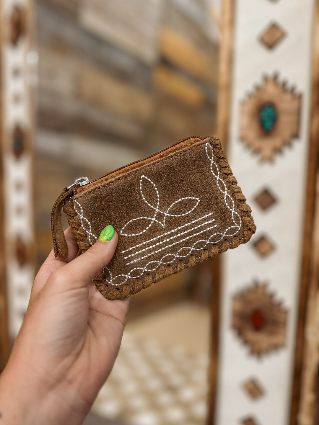 Boot Stitch Coin Purse: Brown