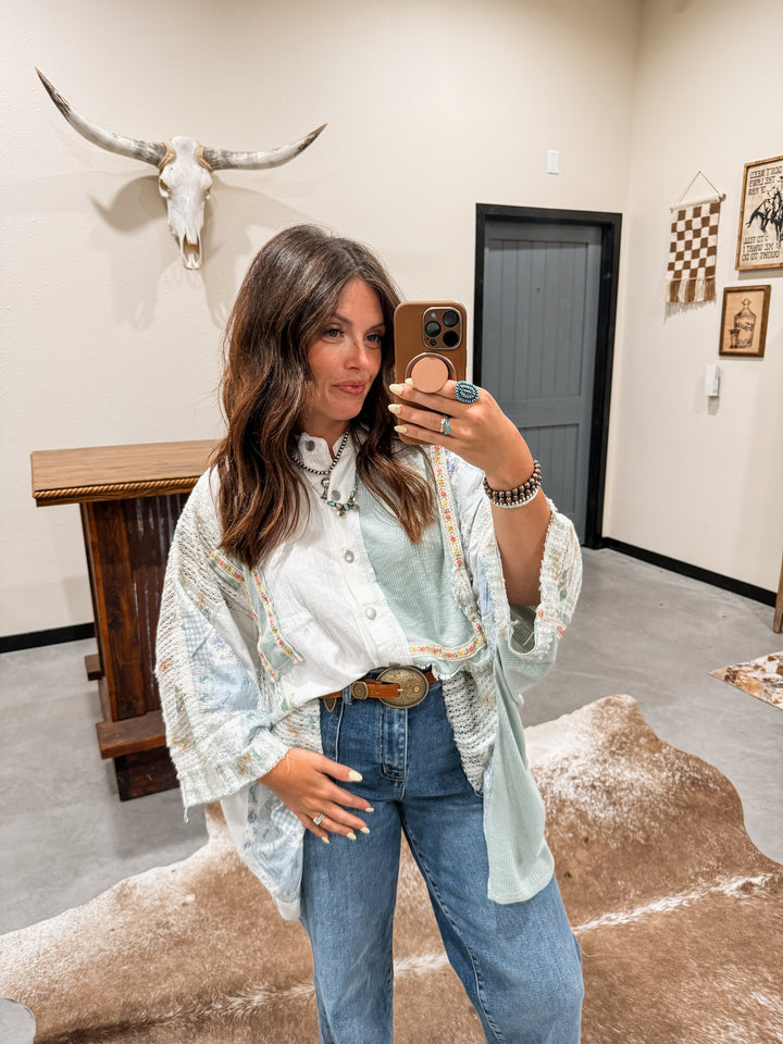 POL Georgi Patchwork Top: Sky Blue