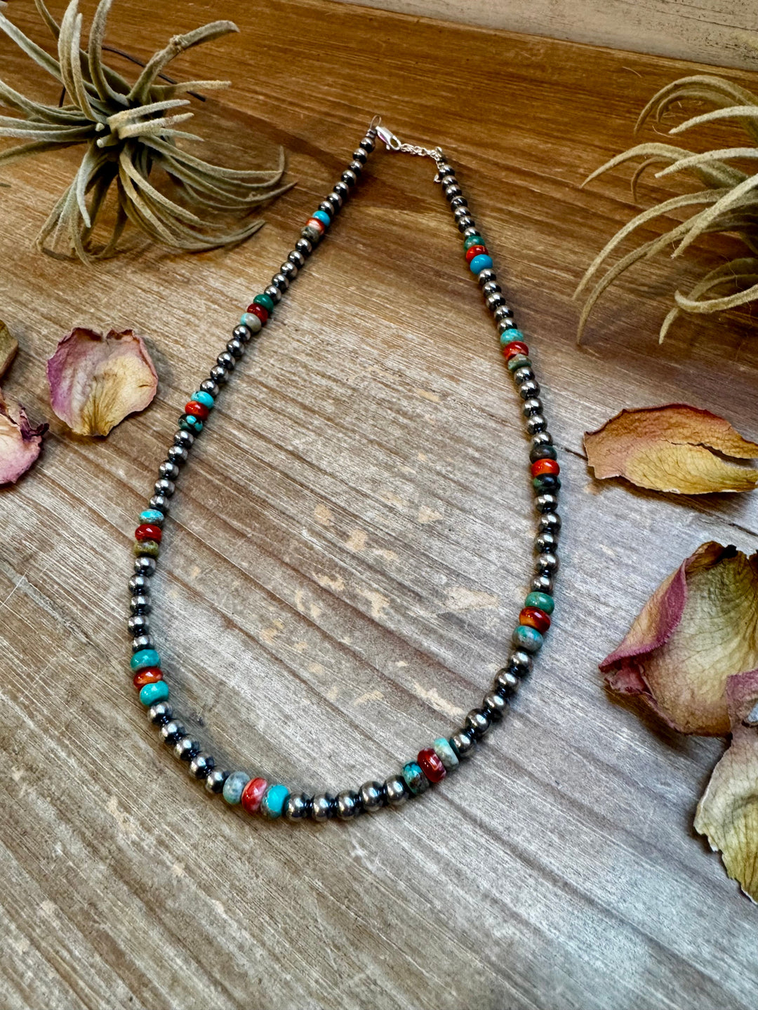 Turquoise & Spiny Oyster Necklace - 5mm - 18”