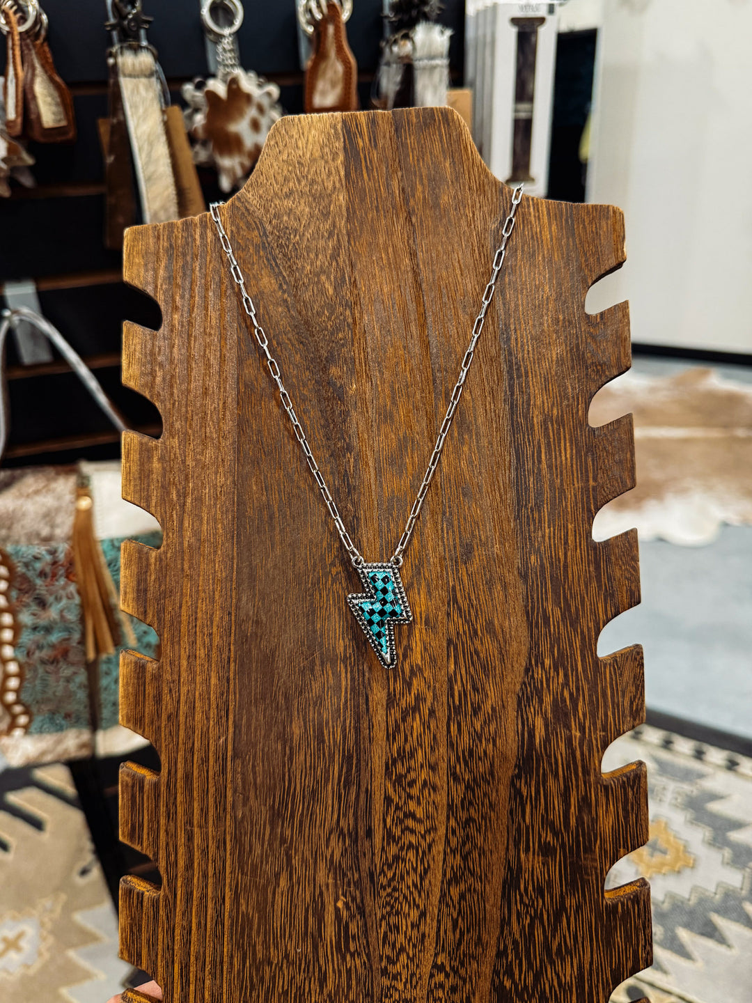 Checkered Lightning Bolt Necklace