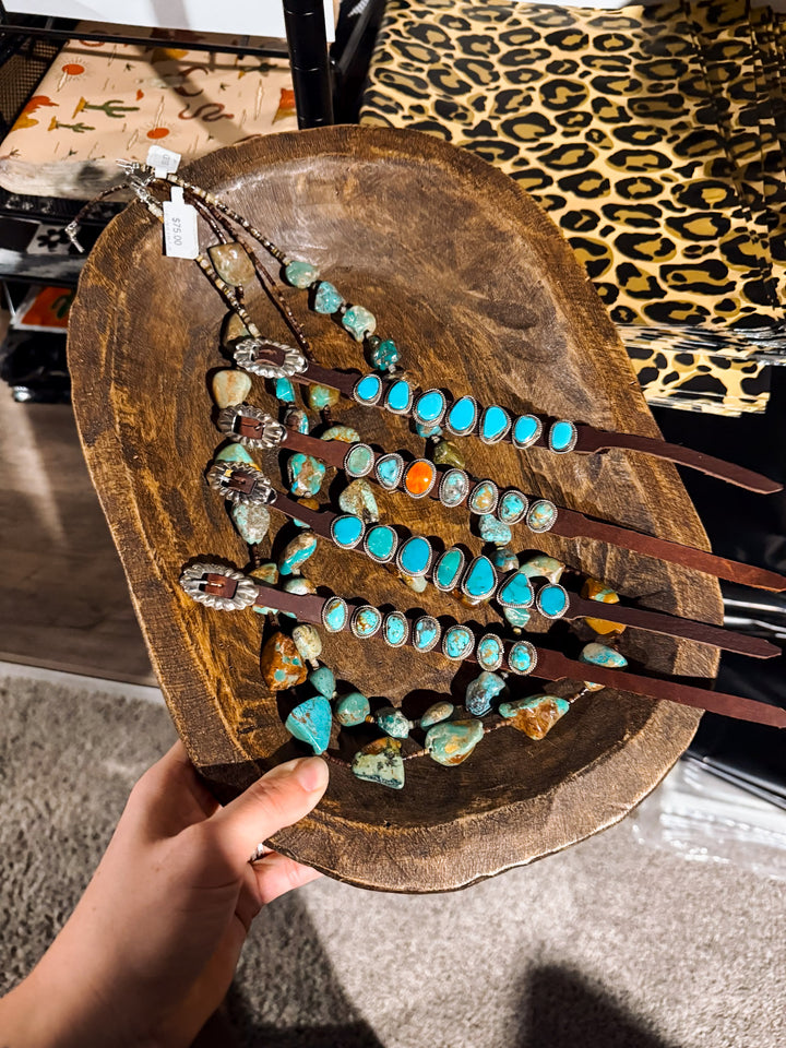 Turquoise Nugget Leather Charm Bracelet