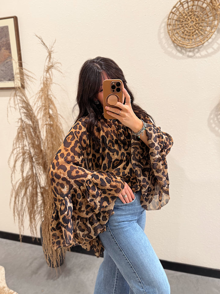 Saguaro Chiffon Top: Cheetah
