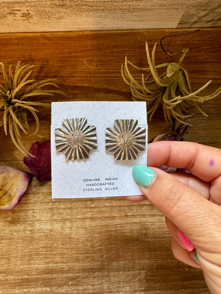 Longhorn Square Cross Stud Earrings