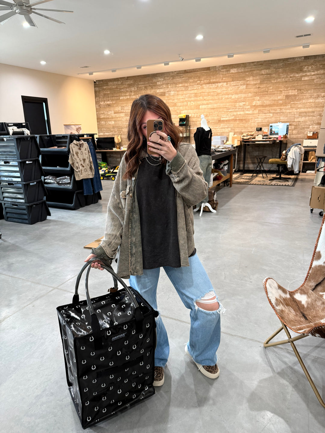 Horseshoe Haul Rolling Tote Bag (16x12x22)