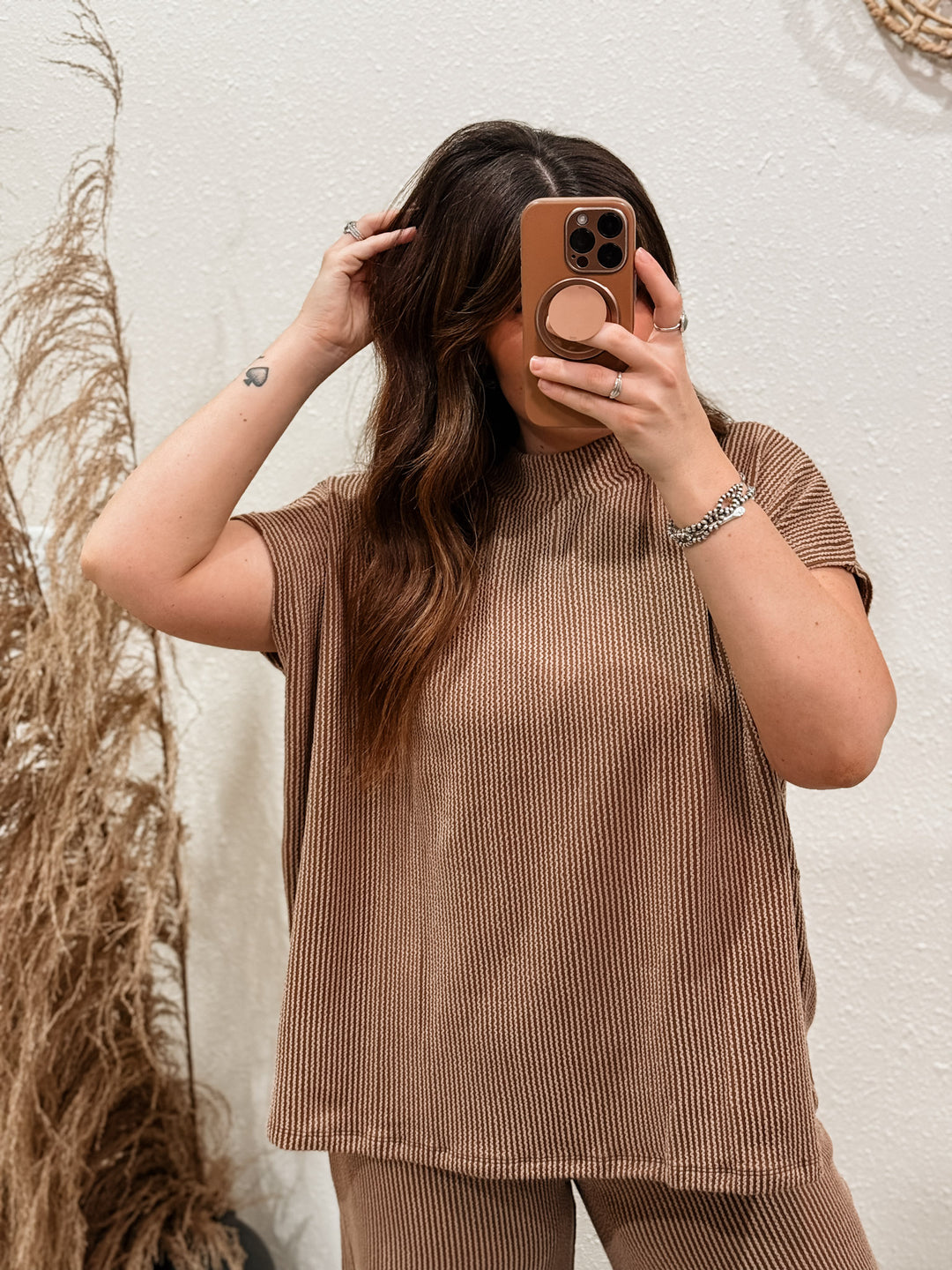 Carlee Ribbed Set: Brown