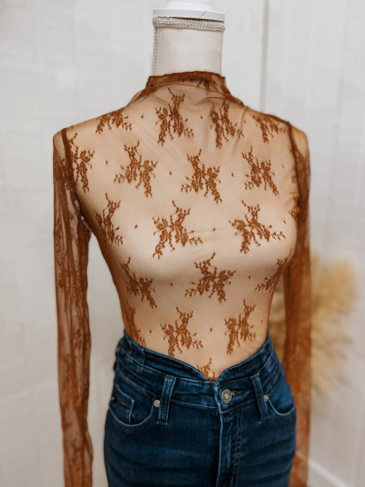 Mischief Lace Top: Caramel