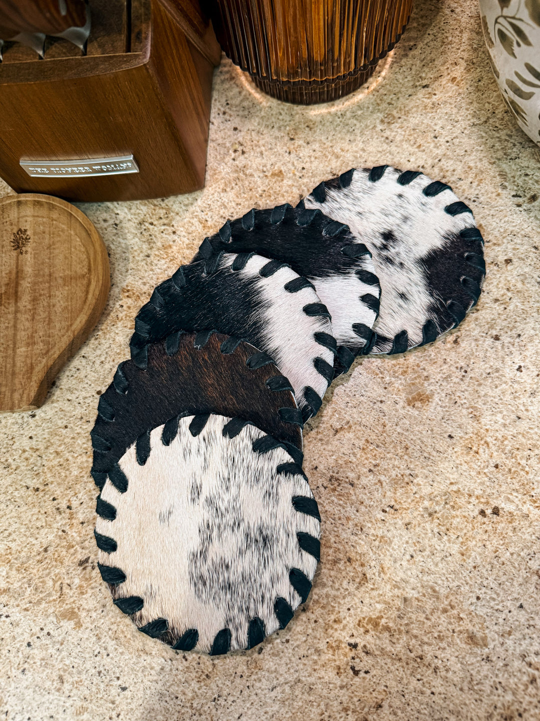 Cowhide Coaster Set: Black
